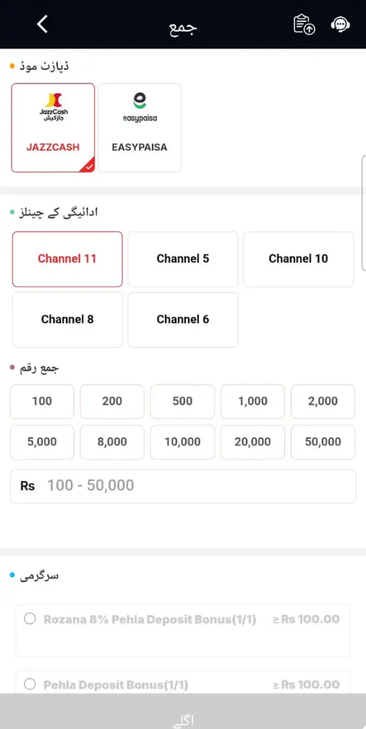 Play Rupees deposit page with supported wallet options